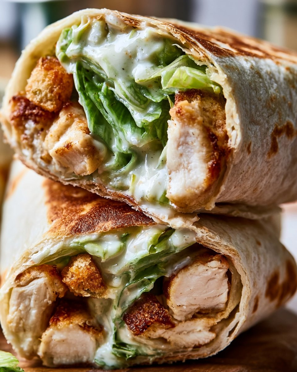 Golden-Crusted Crispy Chicken Caesar Wraps with Creamy Dressing