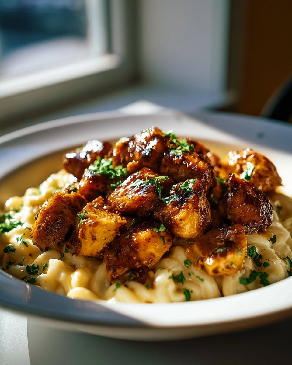 High Protein Honey Garlic Chicken with Mac & Cheese