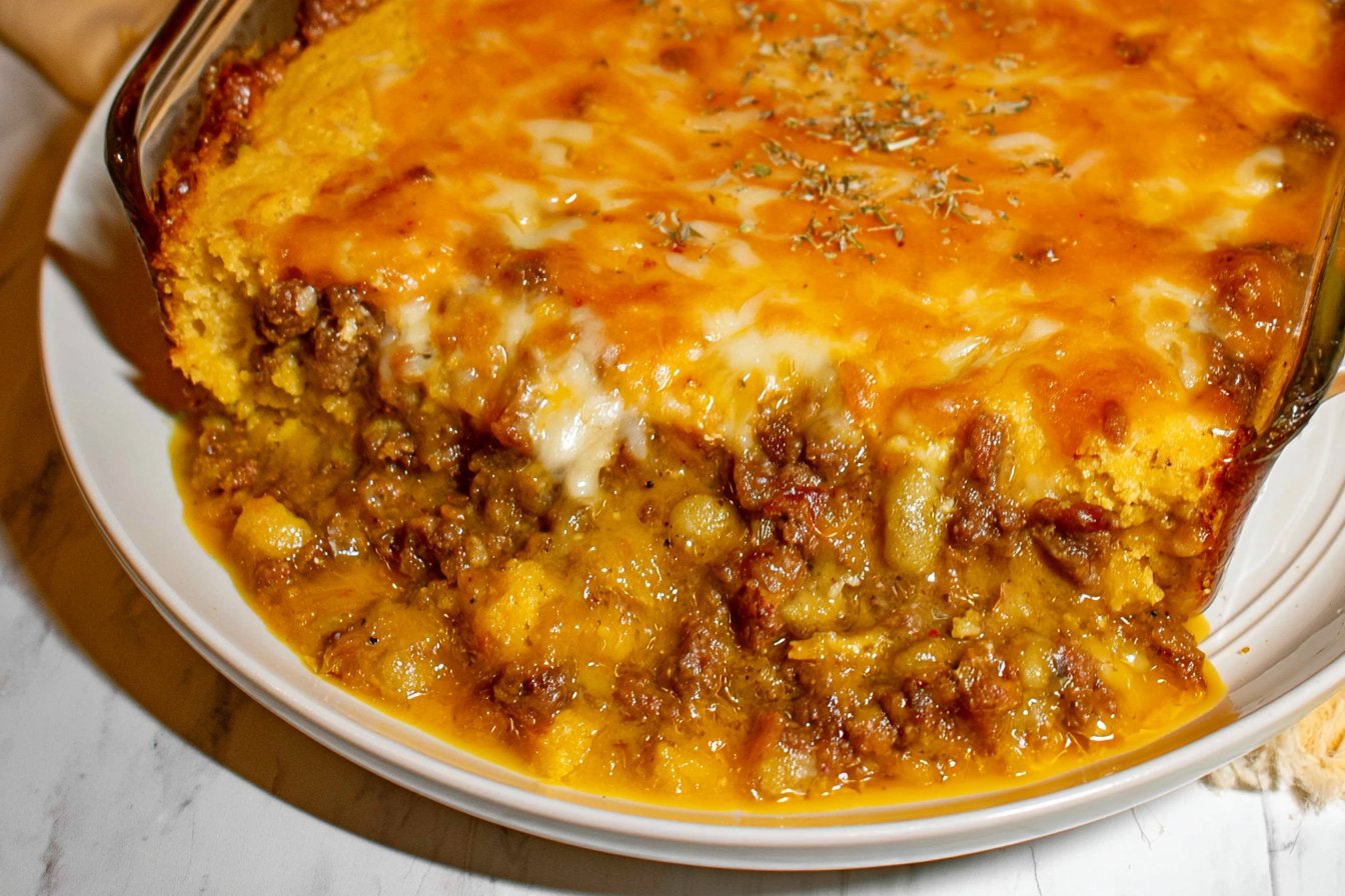 Cheesy Beef Cornbread Casserole