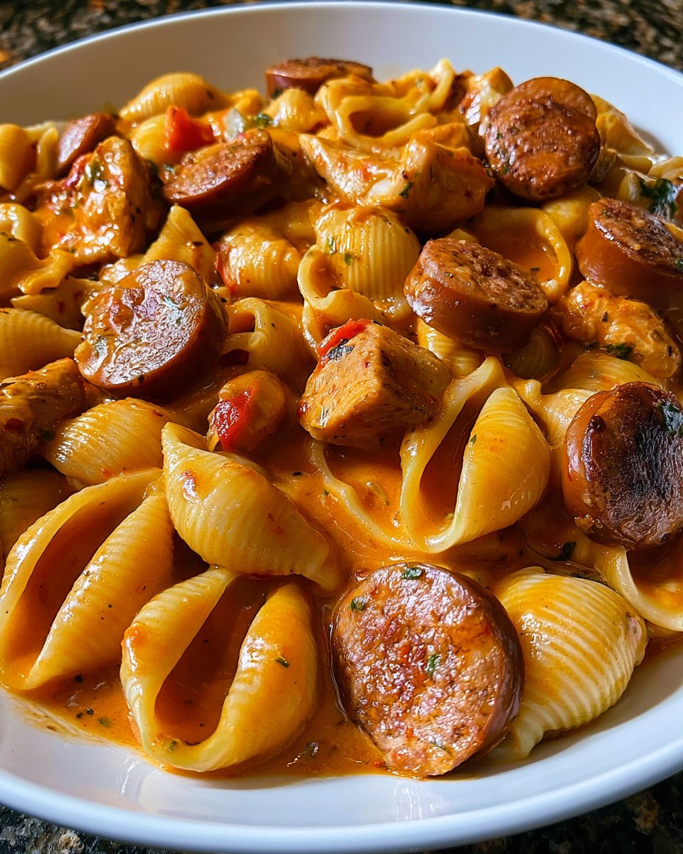 Creamy Sausage & Chicken Pasta in Rich Tomato Cream Sauce