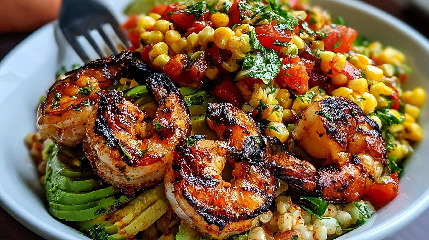Easy Grilled Shrimp Bowl With Avocado & Corn Salsa