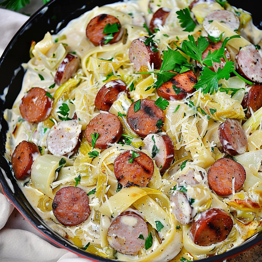 Cajun Sausage and Cabbage Alfredo
