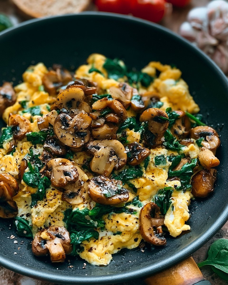 Healthy Mushroom Breakfast Scramble with Spinach and Eggs