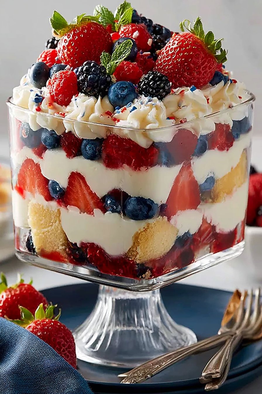 Creamy 4th of July Berry Trifle