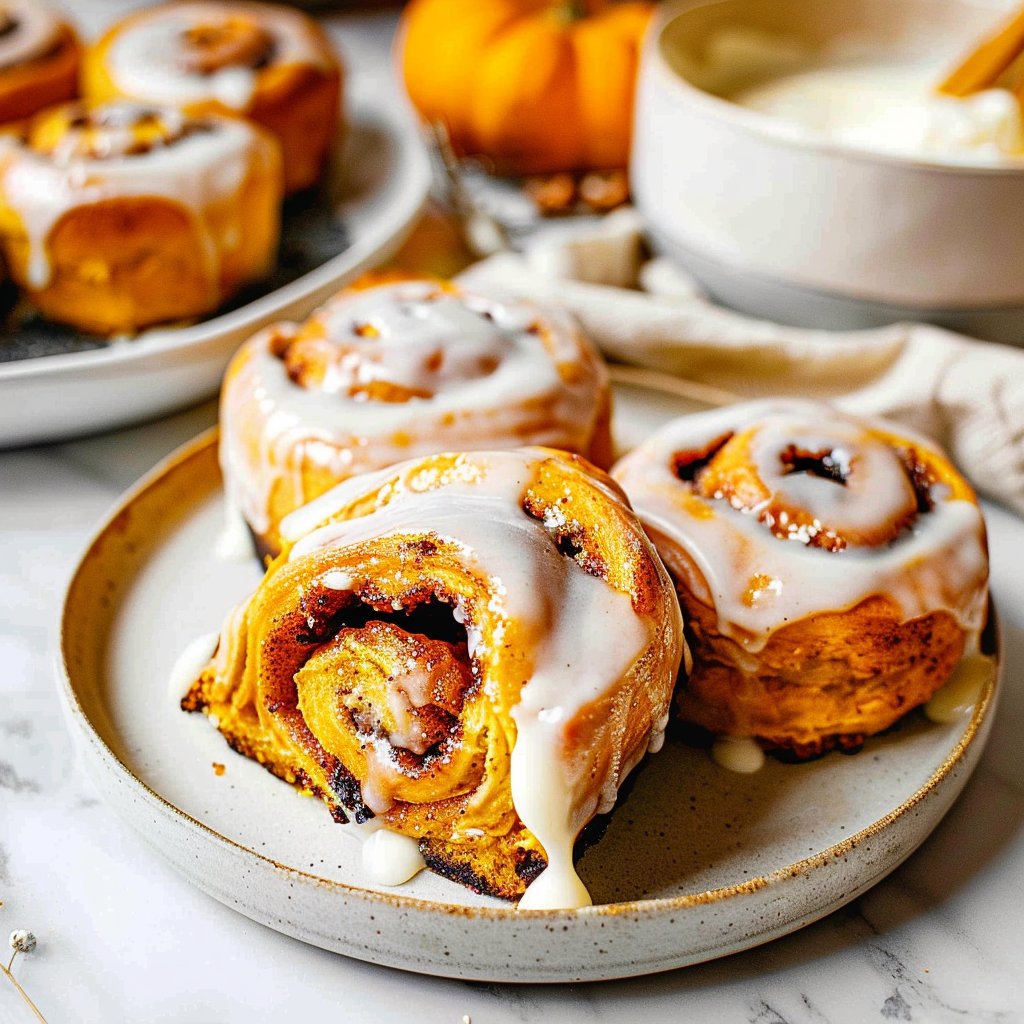 Fluffy Maple Cream Cheese Glazed Pumpkin Cinnamon Rolls
