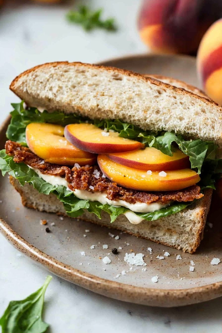 Vegan Coconut BLT Sandwich with Peaches