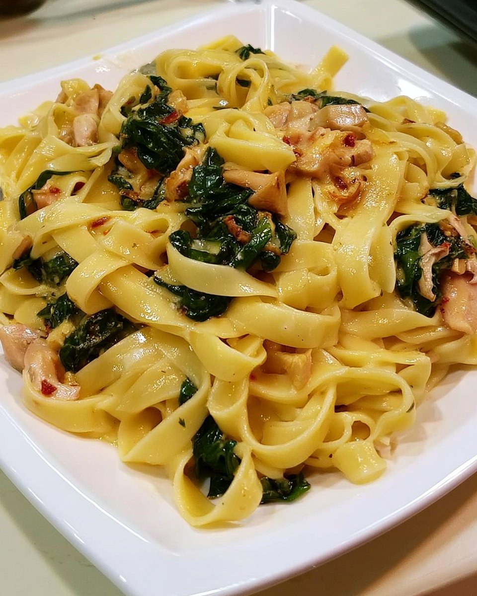 Tagliatelle with salmon-spinach-feta sauce