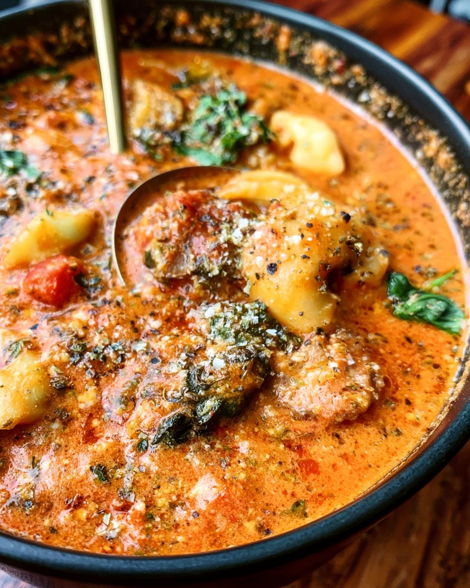 Creamy Tomato Sausage Tortellini Soup