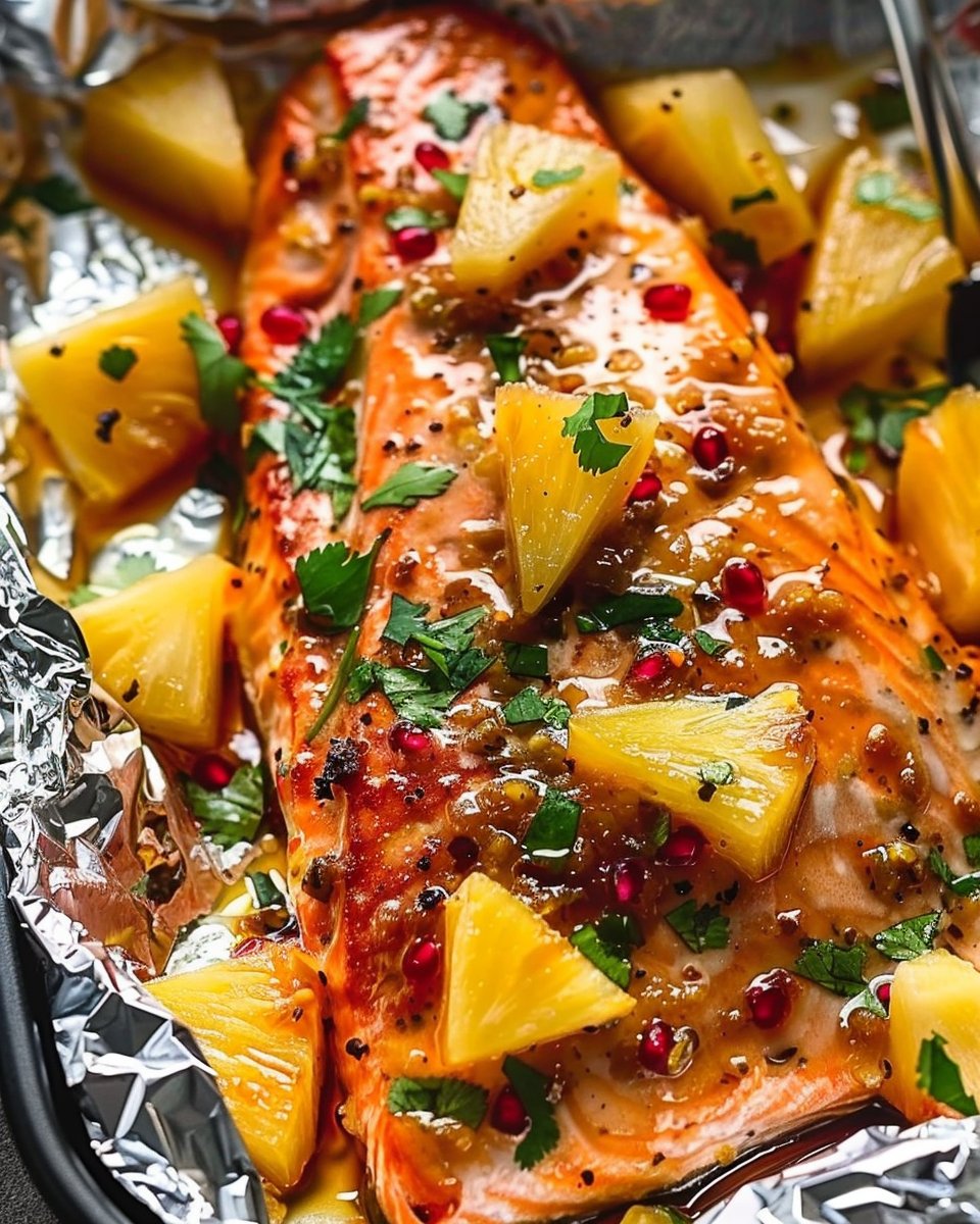 Baked Thai Pineapple Salmon in Foil