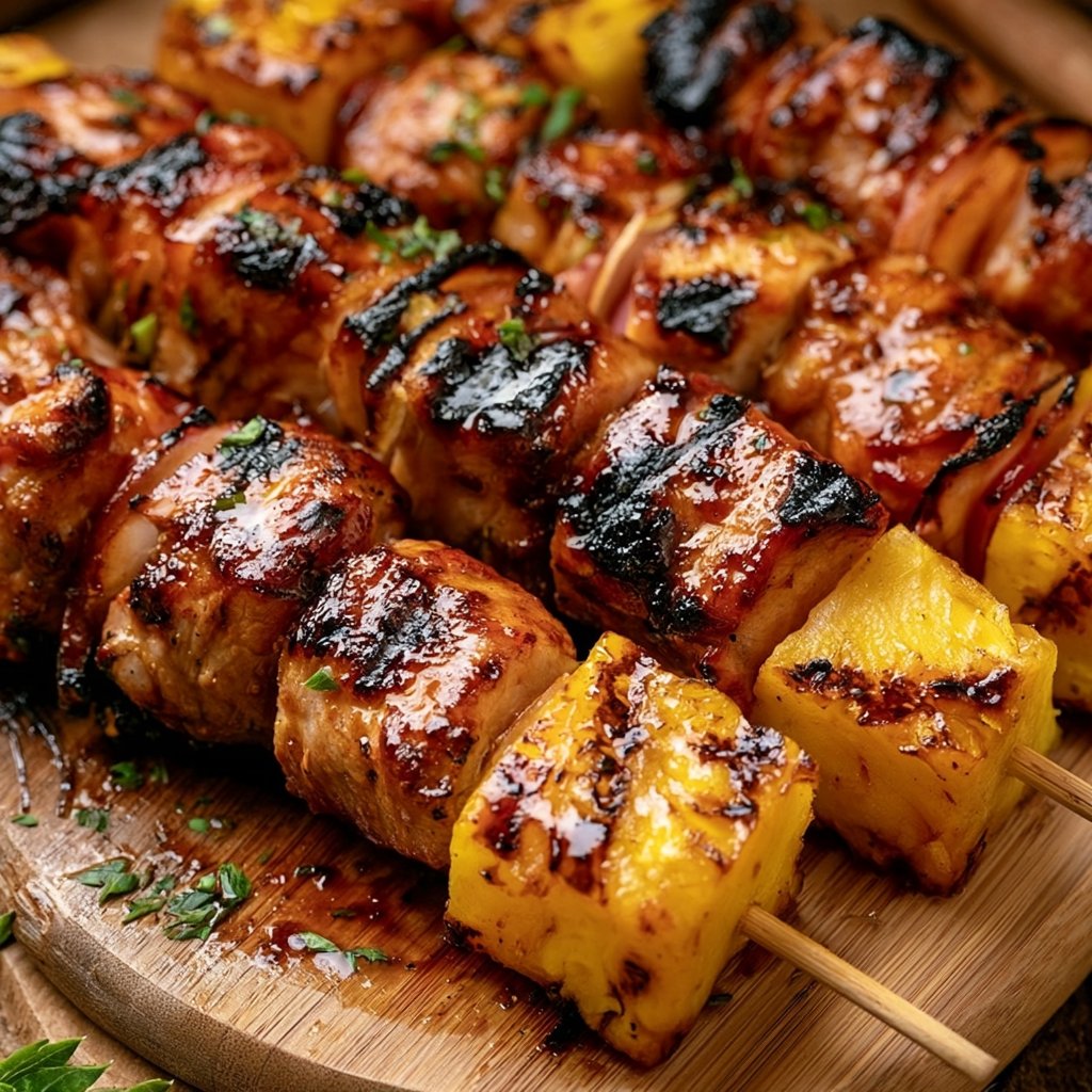 Ananas BBQ Schweinefleisch Spieße