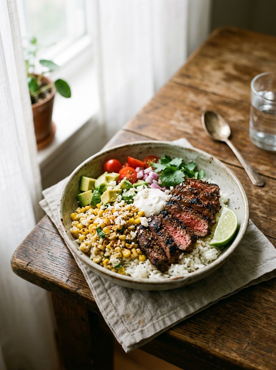 Street Corn Steak Rice Bowls