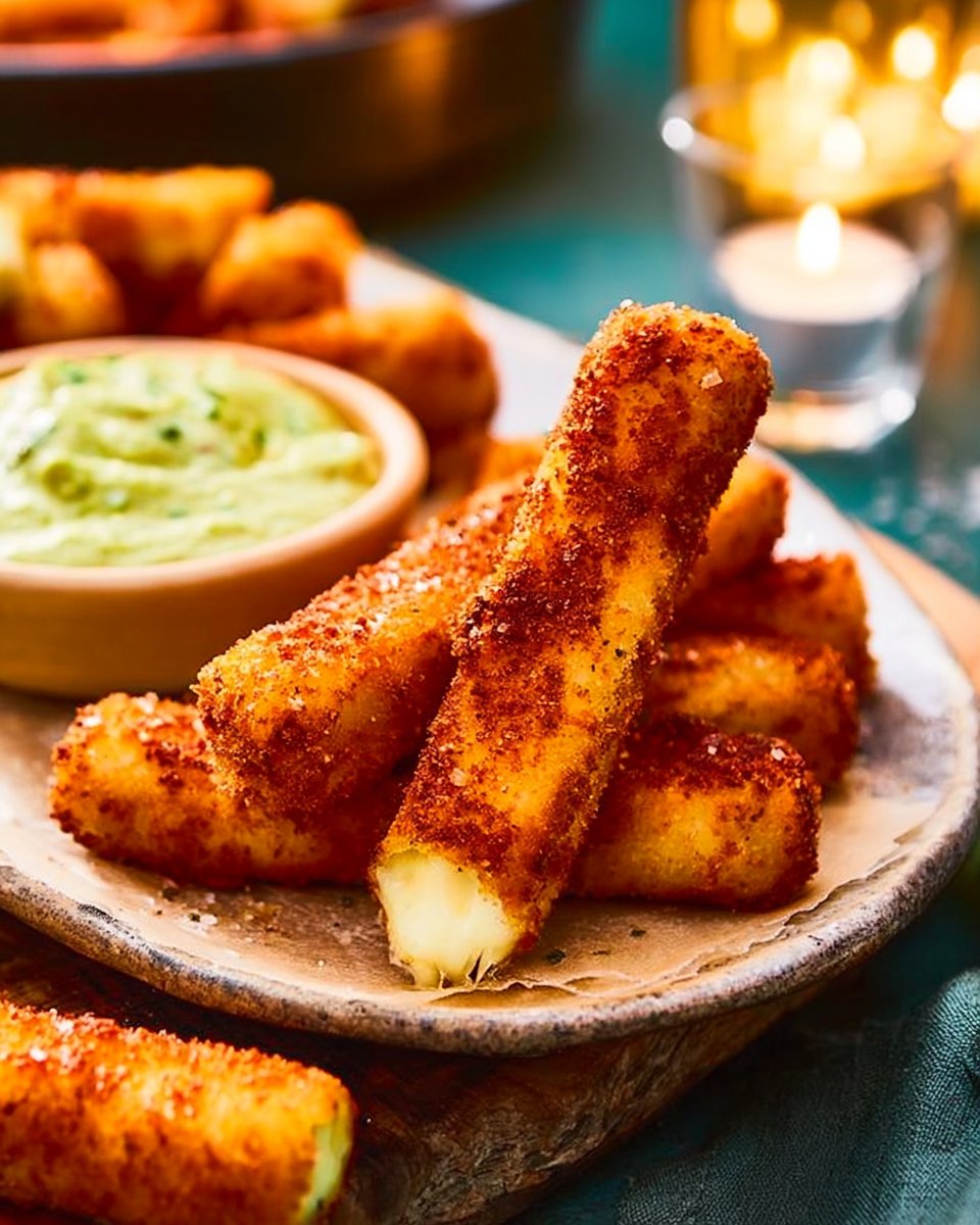 Mozzarella Sticks with Creamy Avocado Dipping Sauce