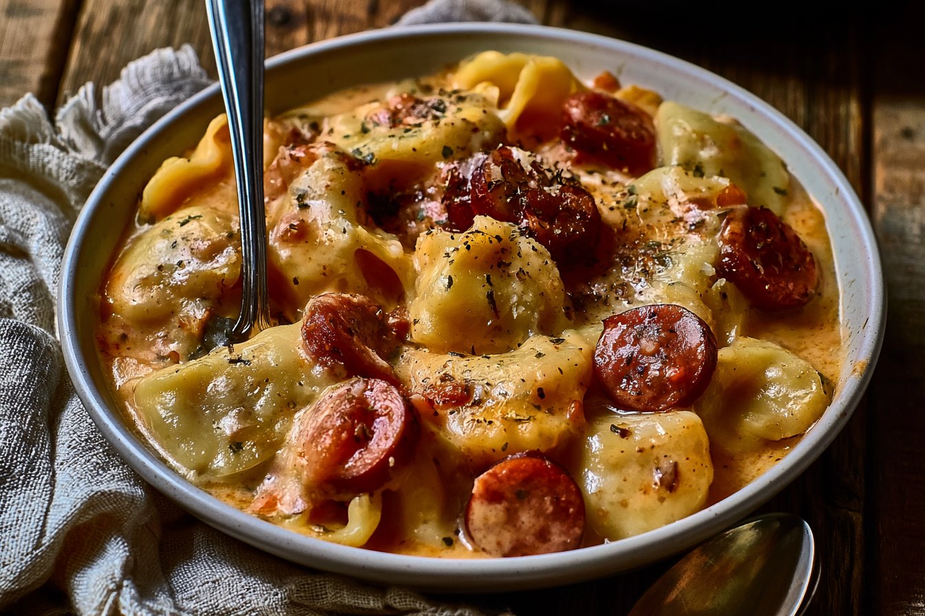 Crockpot Pierogi Casserole with Kielbasa