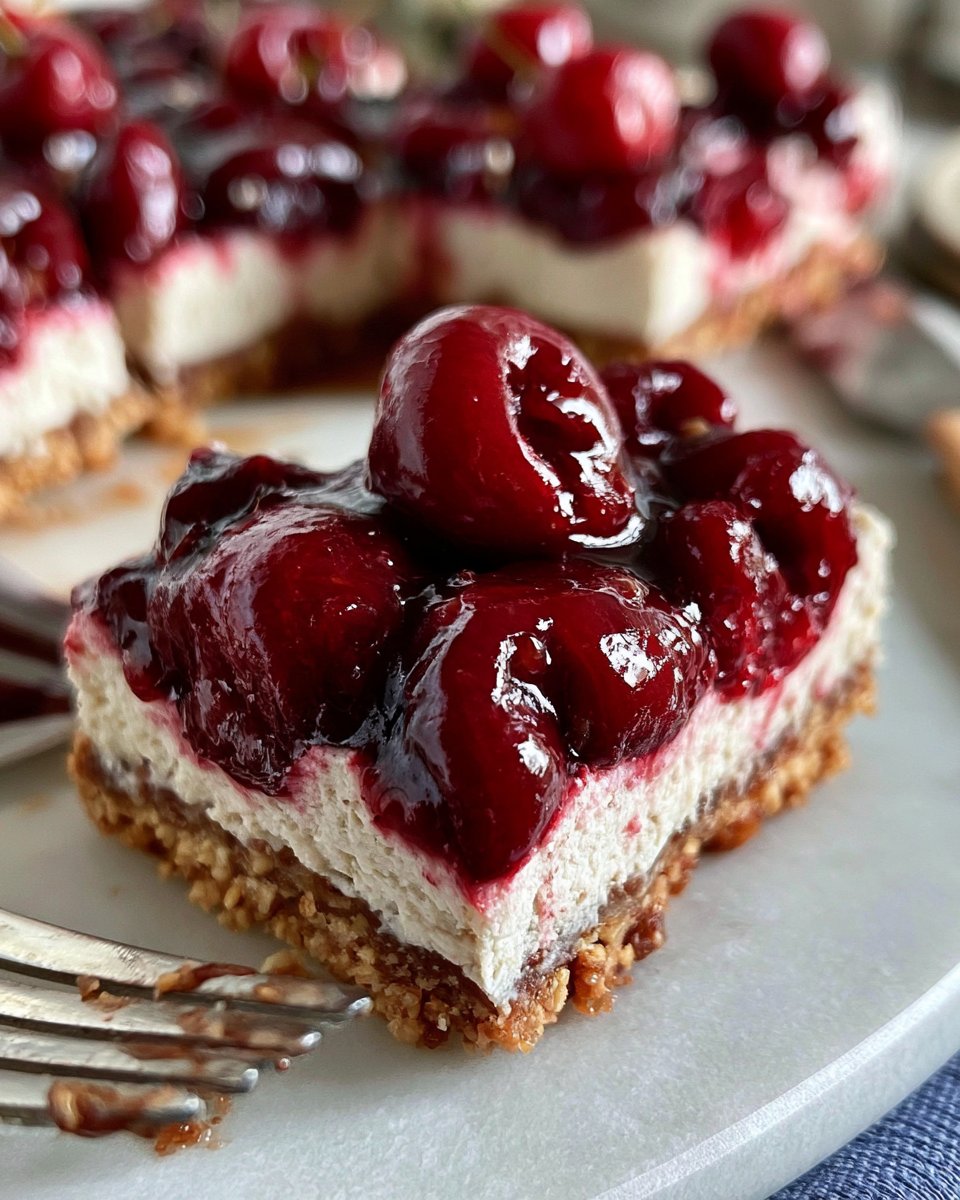 Creamy No-Bake Vegan Cherry Cheesecake Bars