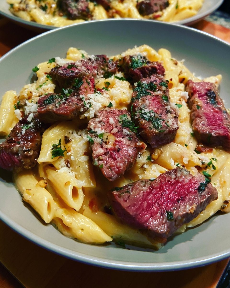 Garlic Parmesan Steak Pasta Recipe