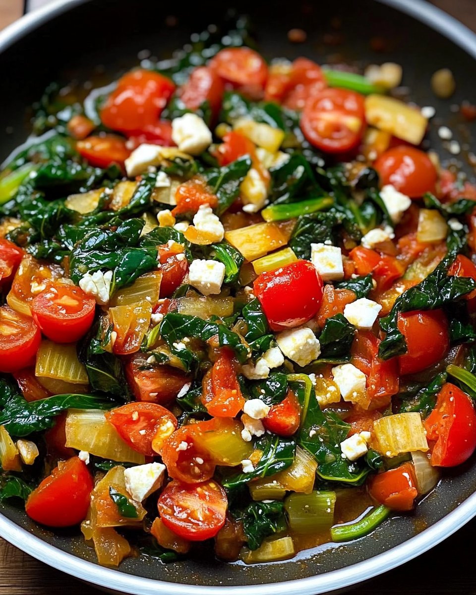 Leckere Mangold-Pfanne mit Tomaten und Feta