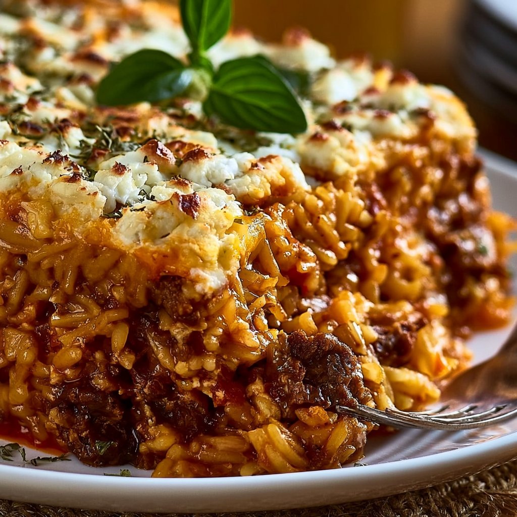 Griechischer Kritharaki-Hackauflauf mit Feta