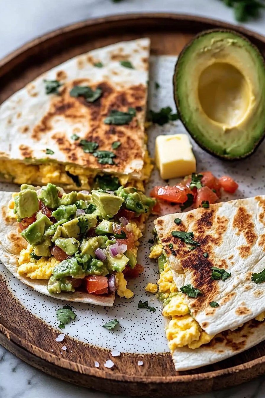 Quesadilla with Soft Scrambled Eggs and Avocado Salsa
