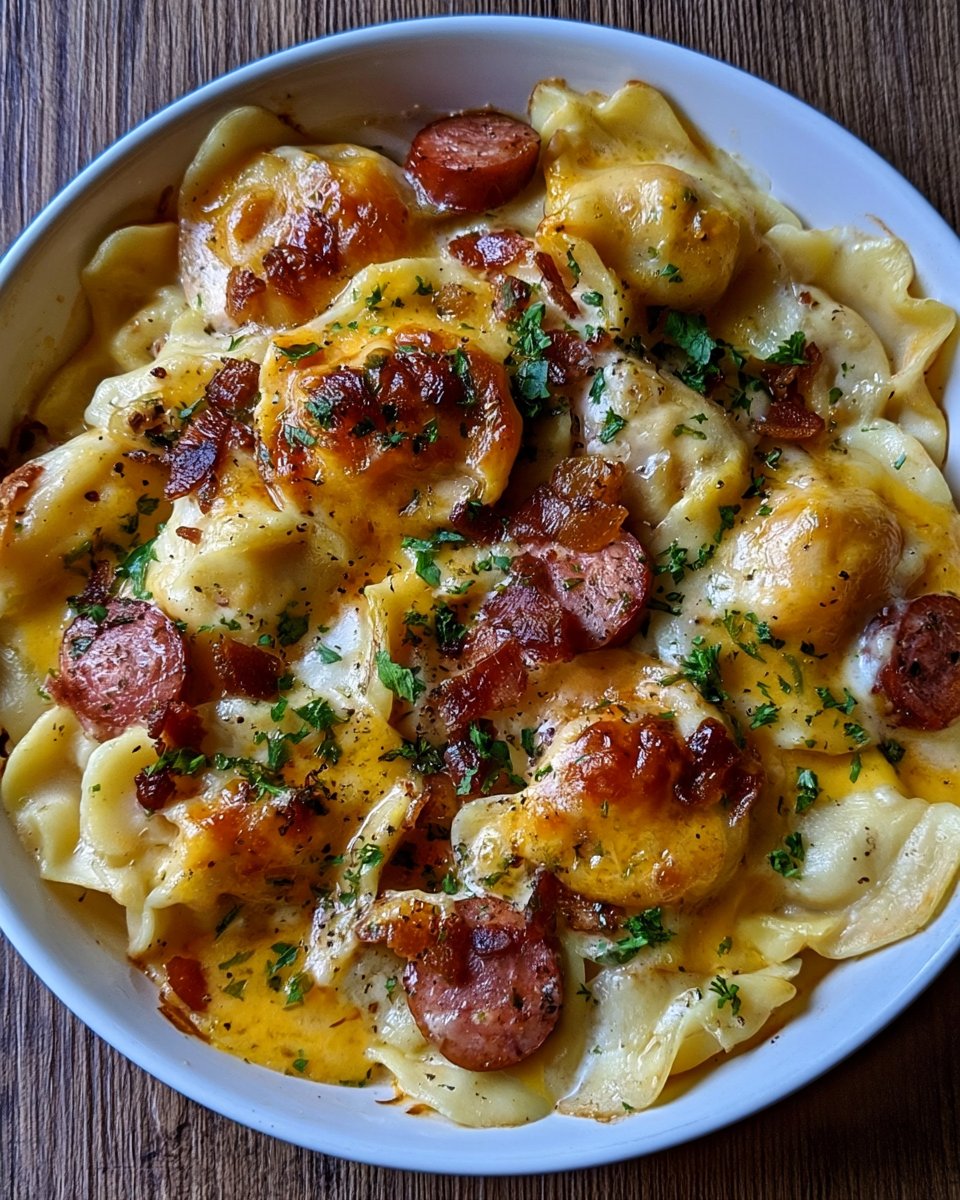 Crockpot Pierogi Casserole with Kielbasa