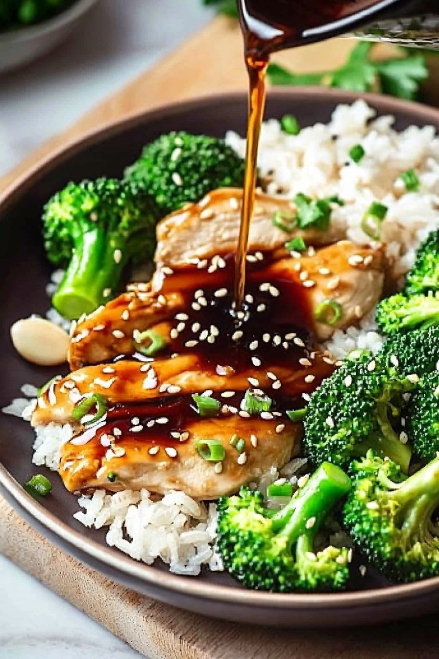 H&auml;hnchen-Teriyaki mit Brokkoli und Reis