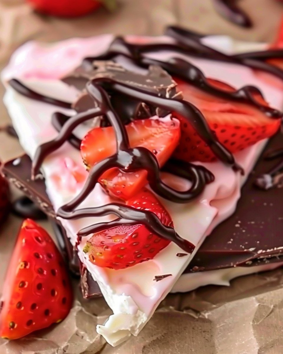 Fresh Strawberry Yogurt Bark with Dark Chocolate