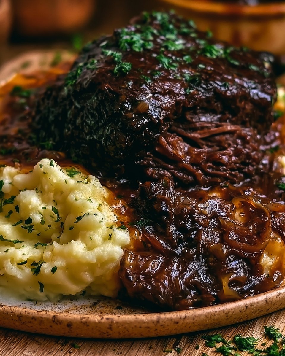 Crockpot Beef Chuck Roast with Garlic Mashed Potatoes