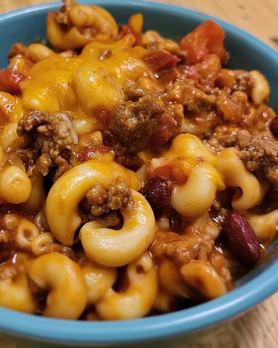 Slow Cooker Cheddar Chili Mac
