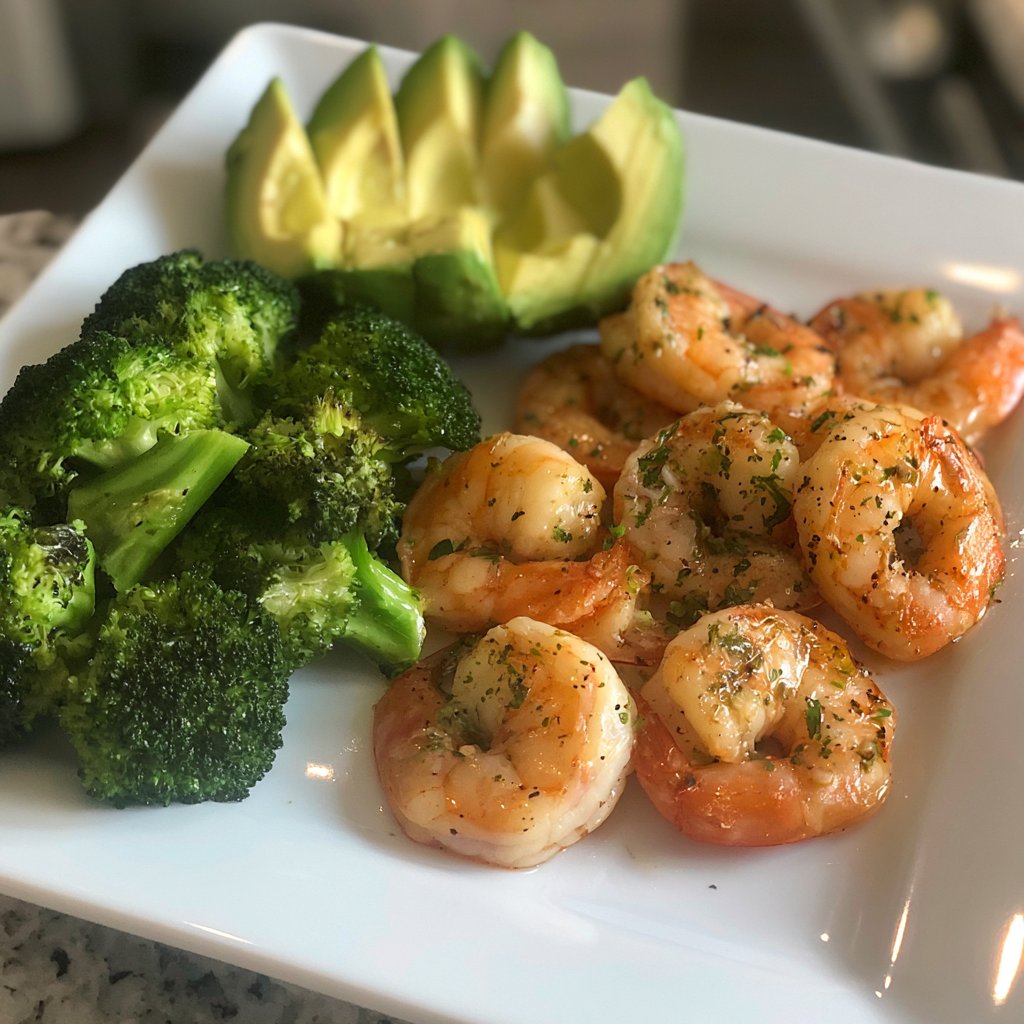 Garlic Butter Shrimp with Steamed Broccoli & Creamy Avocado
