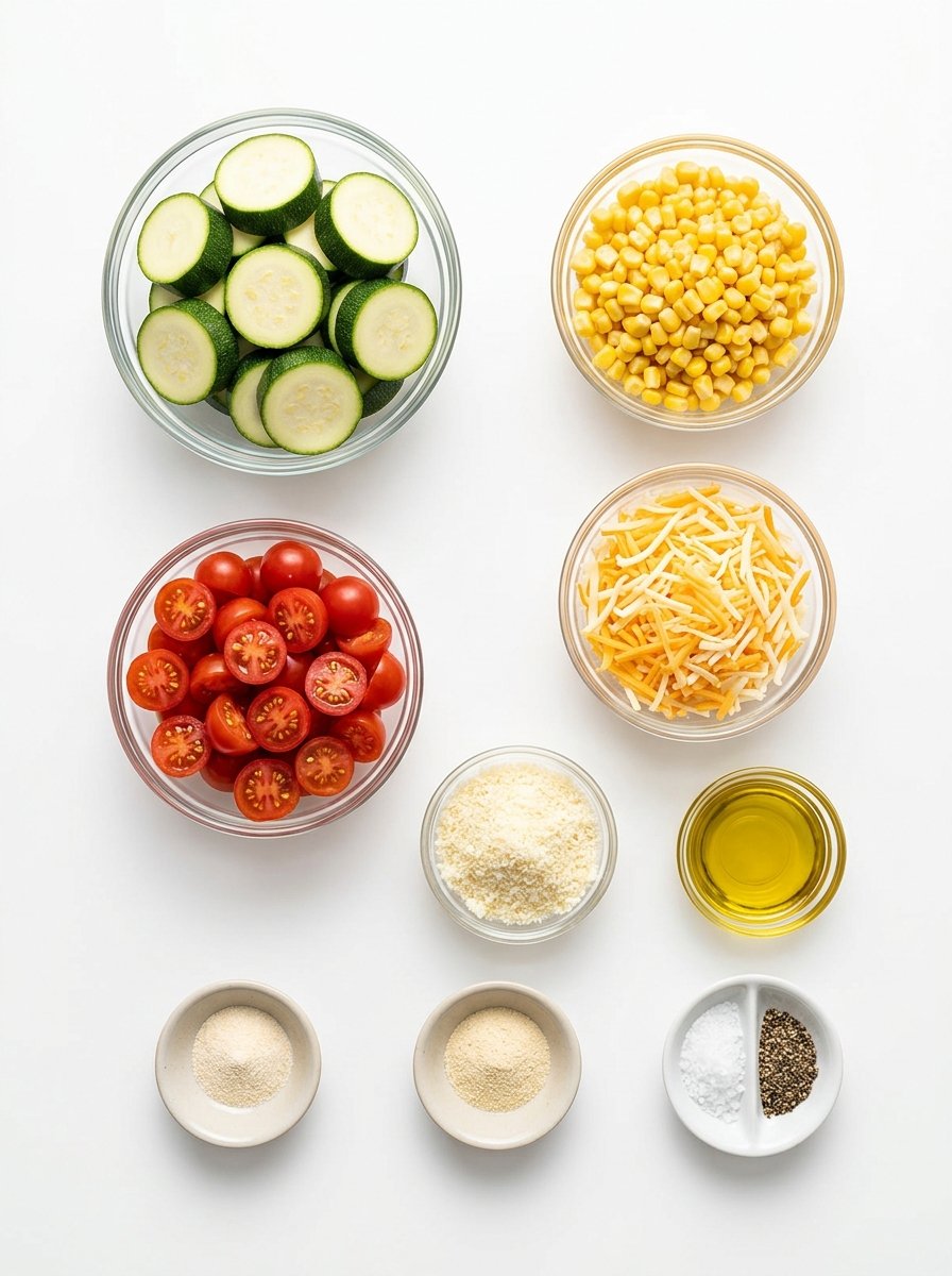 Easy Cheesy Zucchini Corn Tomato Bake