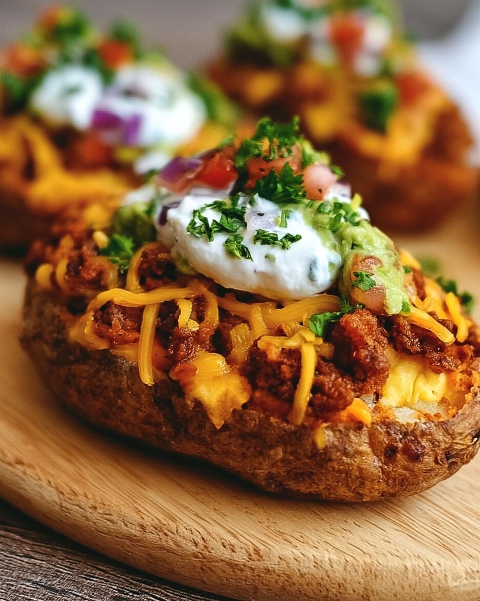Loaded Taco Potatoes with Seasoned Beef and Cheese