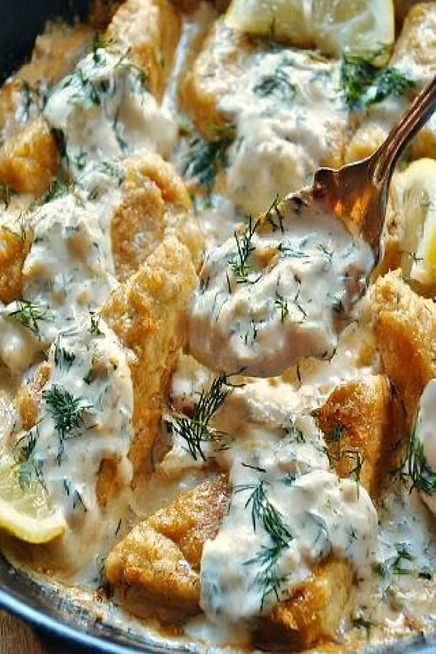Vegan Crispy Tofu with Lemon Dill Cream Sauce