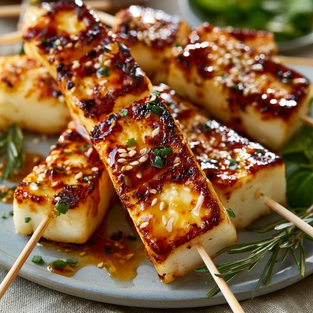Halloumi Skewers with Honey Glaze