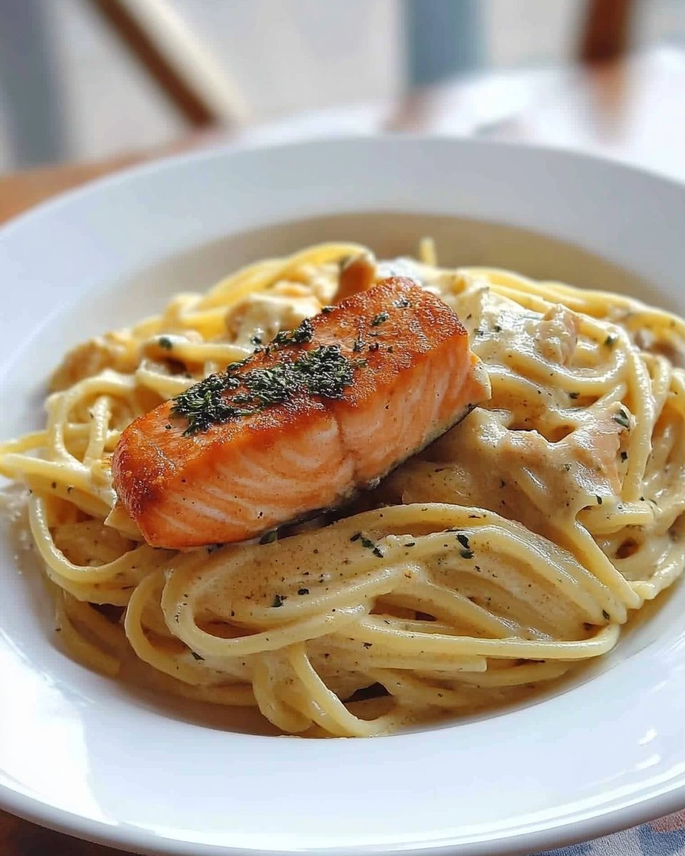 Cremige Spaghetti mit wildem Lachs