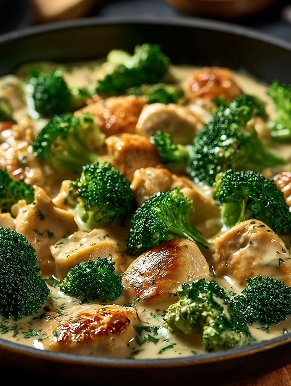 Pollo y brócoli cremoso al ajo en sartén: Una increíble receta en 7 pasos.