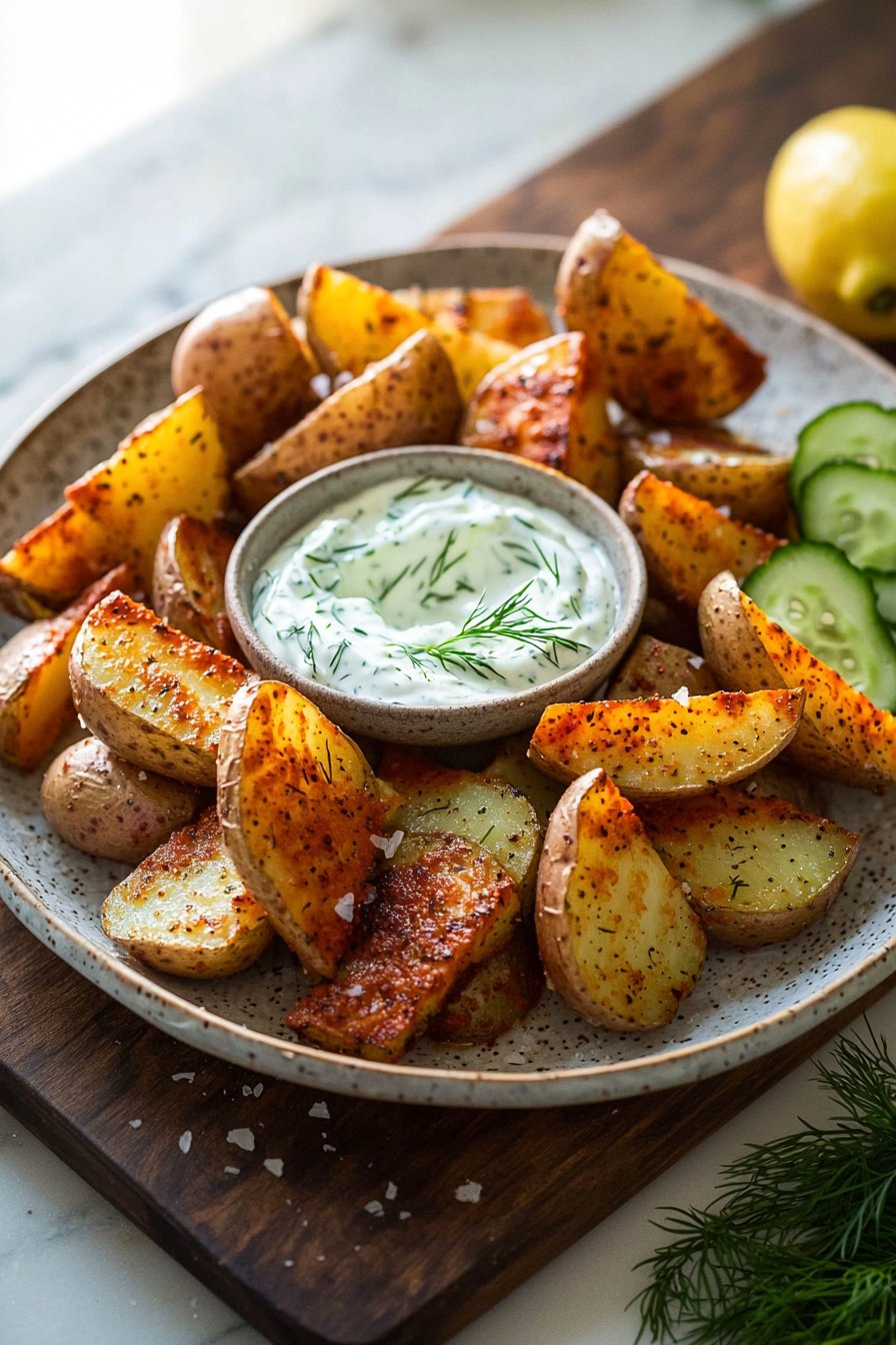 Potato Wedges with Cucumber Dip