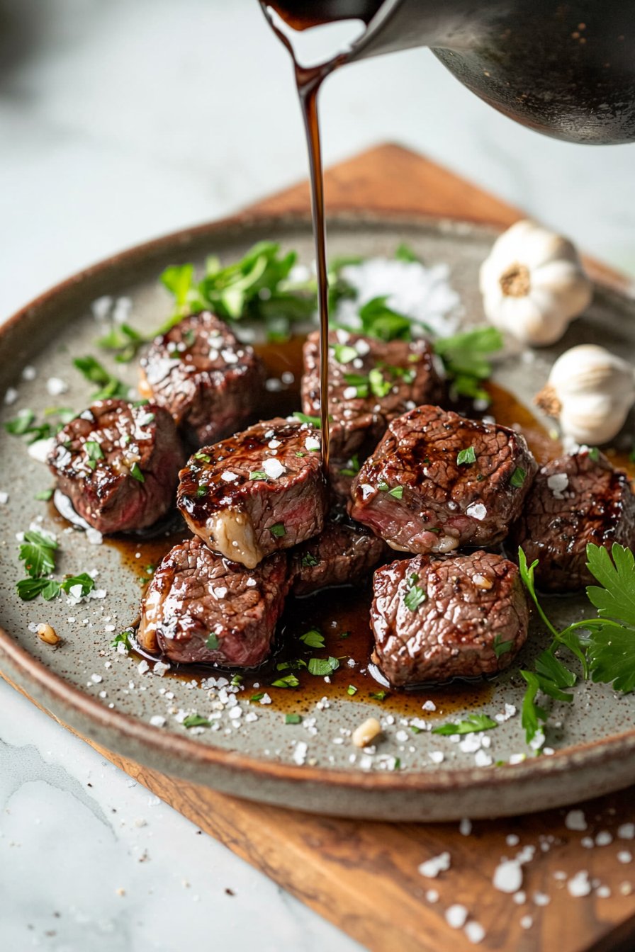 Knoblauch-Balsamico-Rinderbissen Mahlzeit Vorbereitung