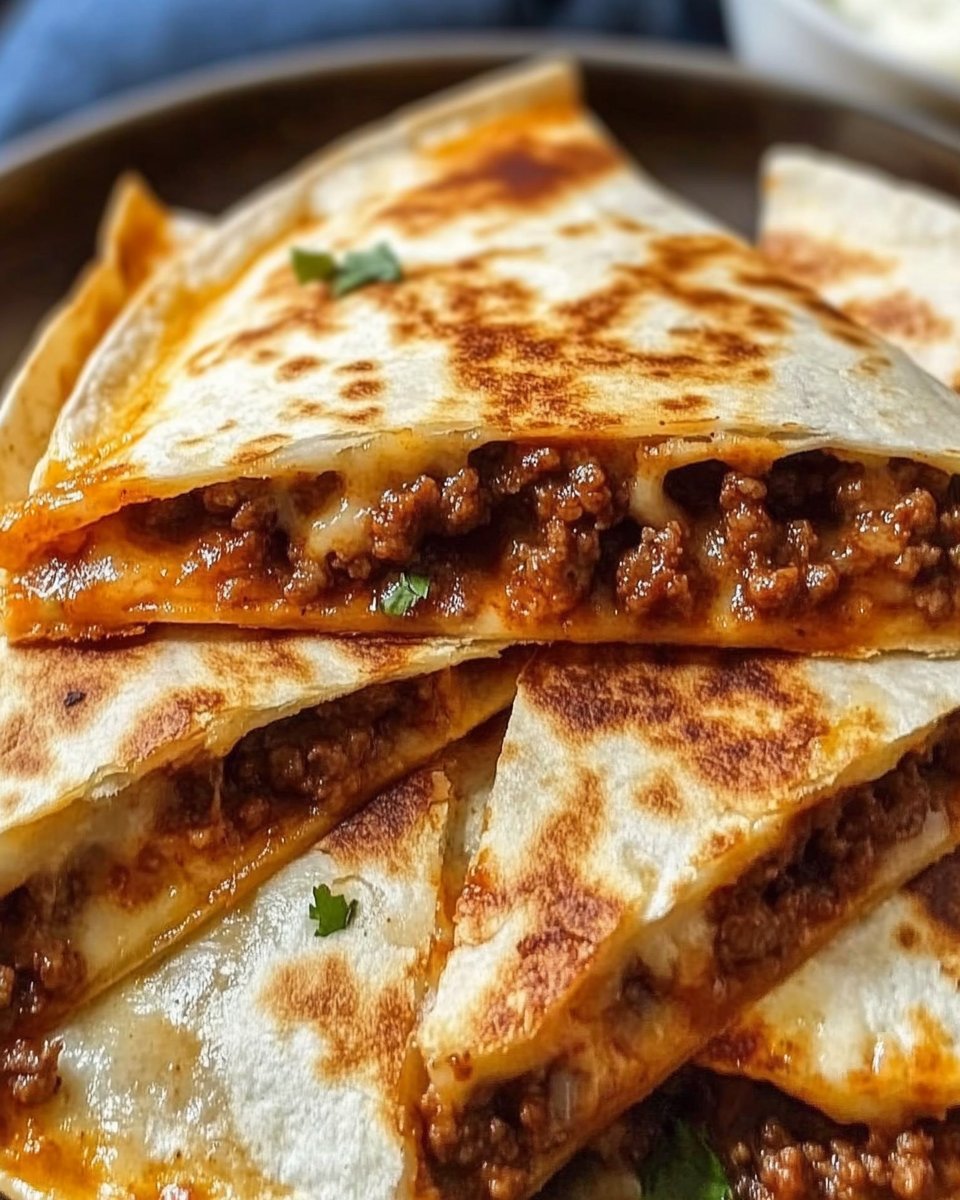 Ground Beef Quesadillas with a Crispy Golden-Brown Crust