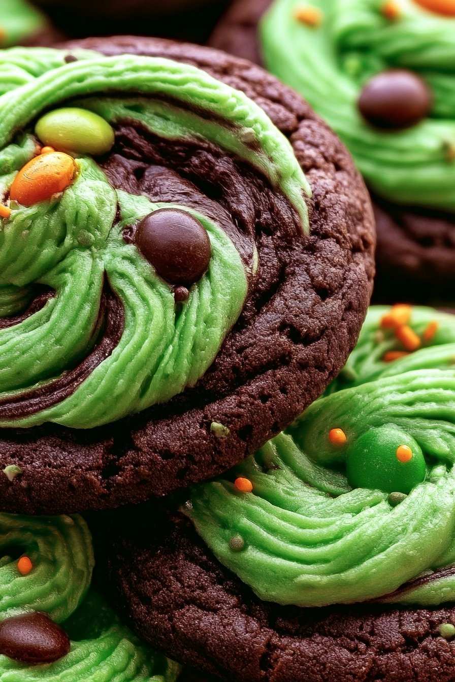 Chocolate Halloween Cookies with Witches Brew Frosting