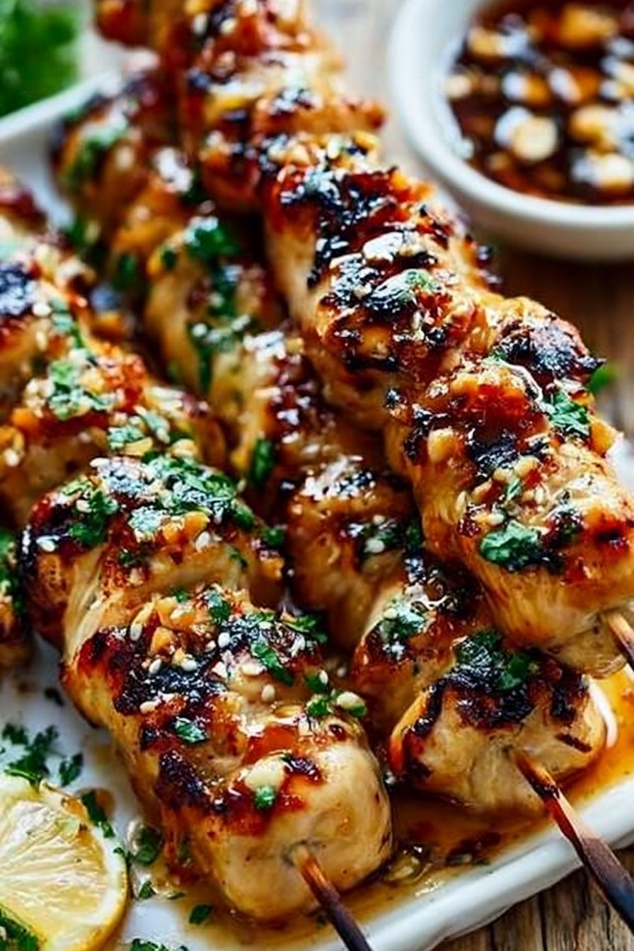 Easy Grilled Asian Chicken Skewers with Honey Garlic Sauce