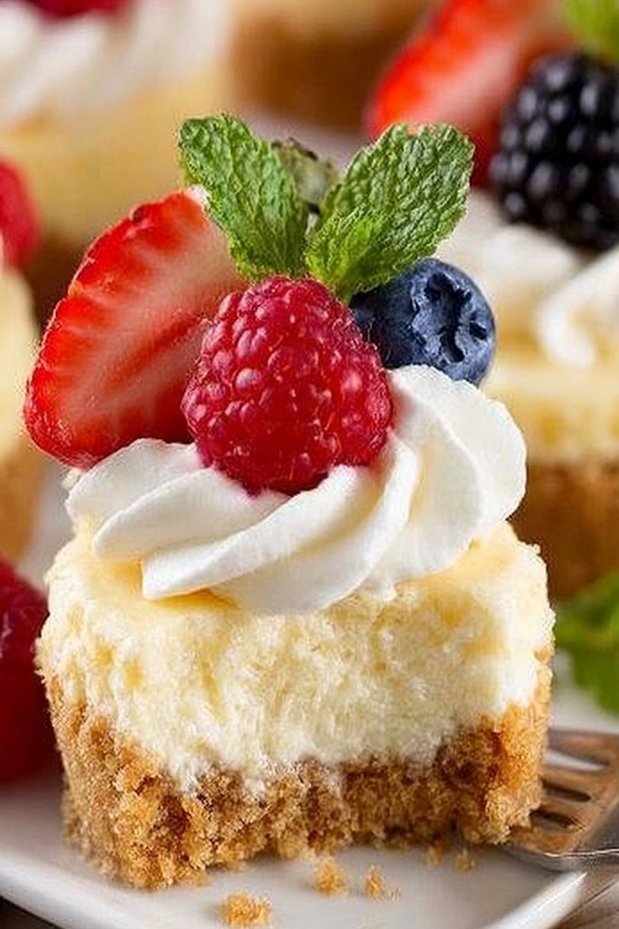 Irresistible Mini Cheesecakes with Whipped Cream and Fresh Fruit | Mini cheesecakes for party, Mini dessert ideas for adults party, Mini cheesecake recipes