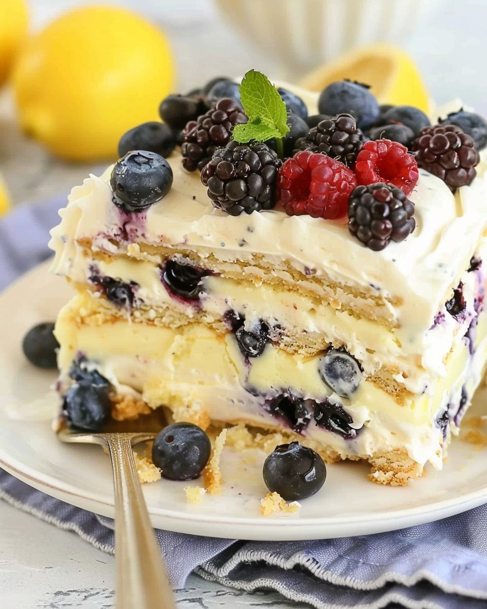 Lemon Blueberry Icebox Cake | Blueberry icebox dessert, Blueberry ice box cake, Bake desserts