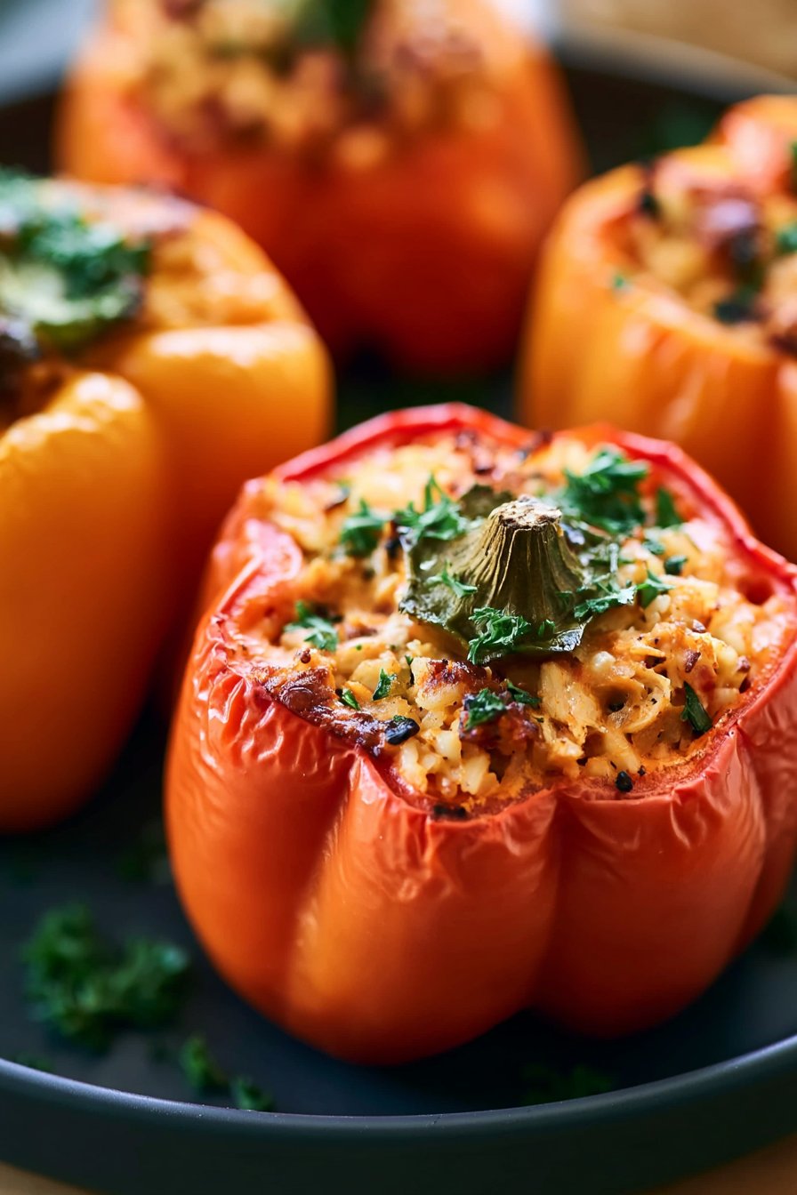 Shredded Chicken and Rice Stuffed Peppers