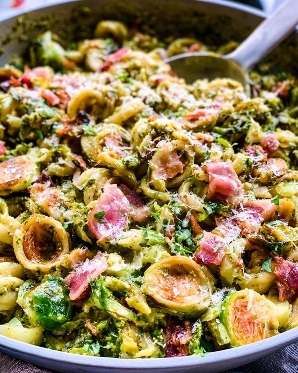 Brussels Sprouts And Bacon Pesto Pasta