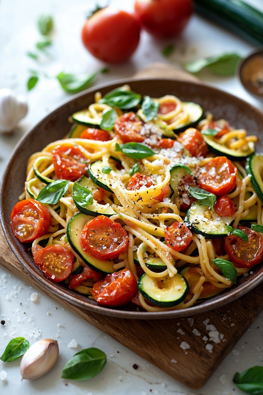 Zucchini und Tomaten-Pasta-Pfanne