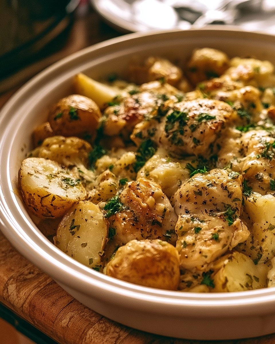 Crockpot Garlic Parmesan Chicken and Potatoes