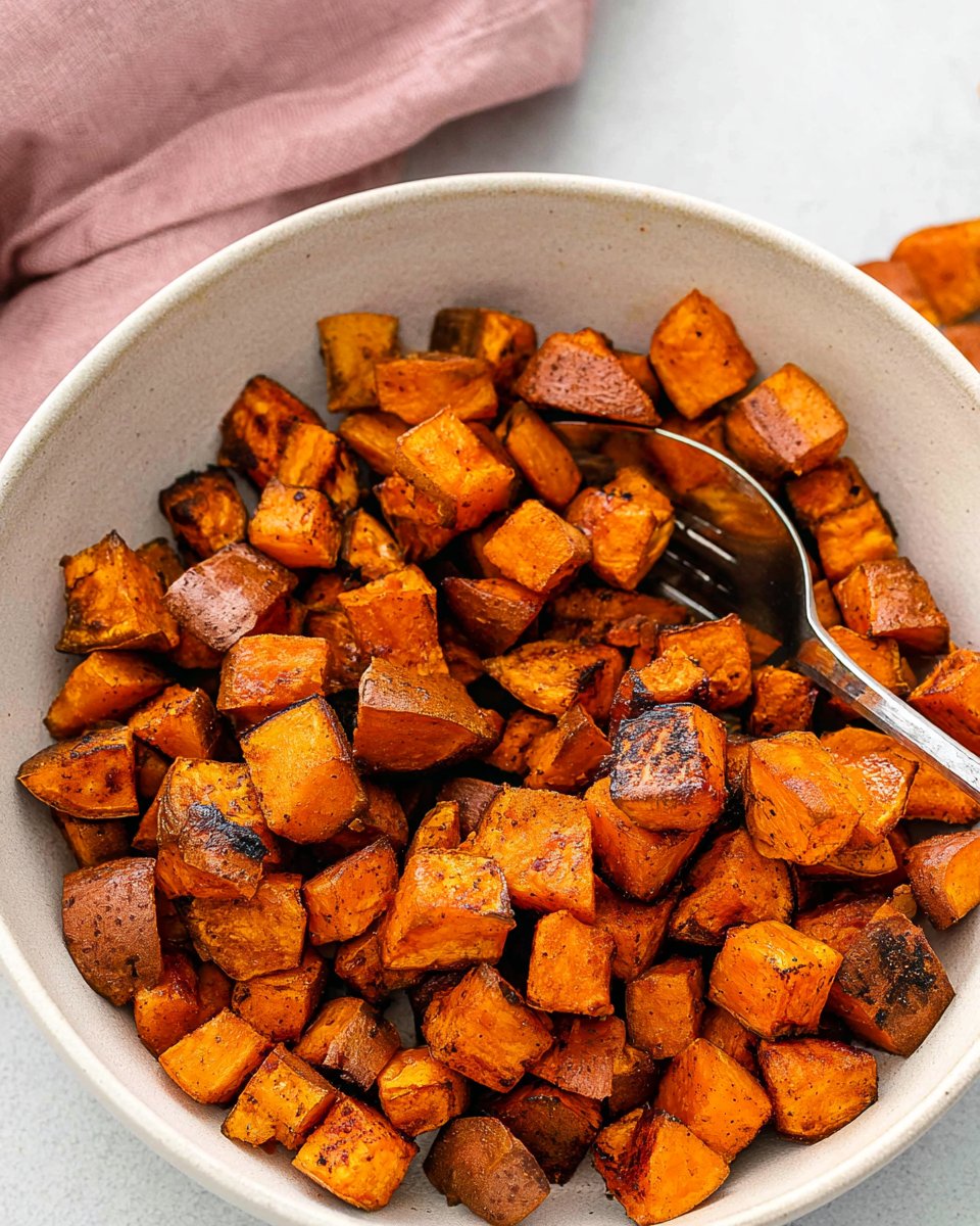 Crispy and Cubed Roasted Sweet Potato