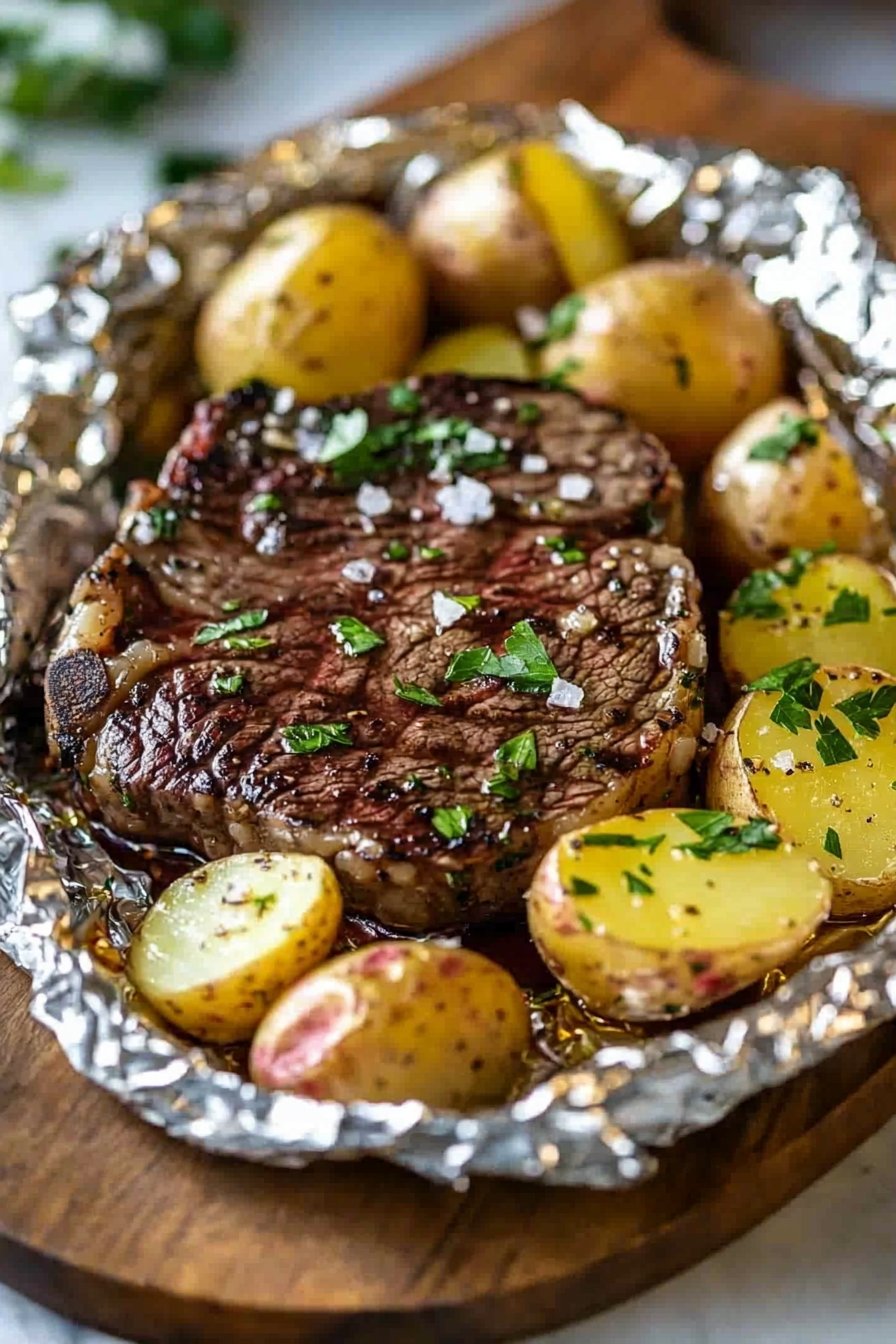 Garlic Steak and Potato Foil Packs
