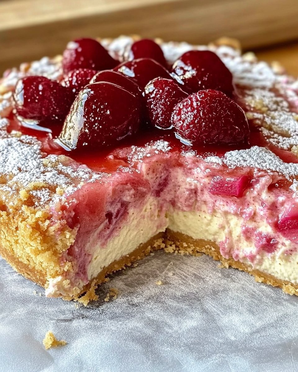 Rhabarber Käsekuchen mit niedrigem Kaloriengehalt und hohem Proteingehalt