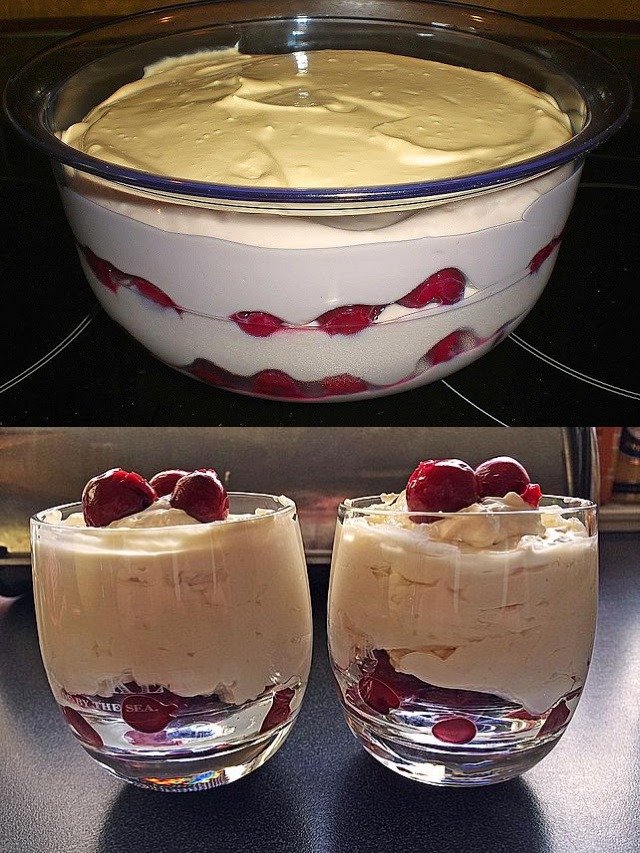 Sauerrahm-Mascarpone-Dessert mit Schattenmorellen