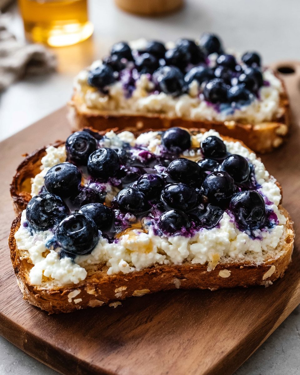 Air Fryer Cottage Cheese Toast with Blueberries & Honey